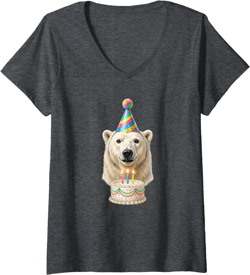 Birthday Party Polar Bear Women's Polar Bear Birthday V-Neck T-Shirt - Dark Heather Grey