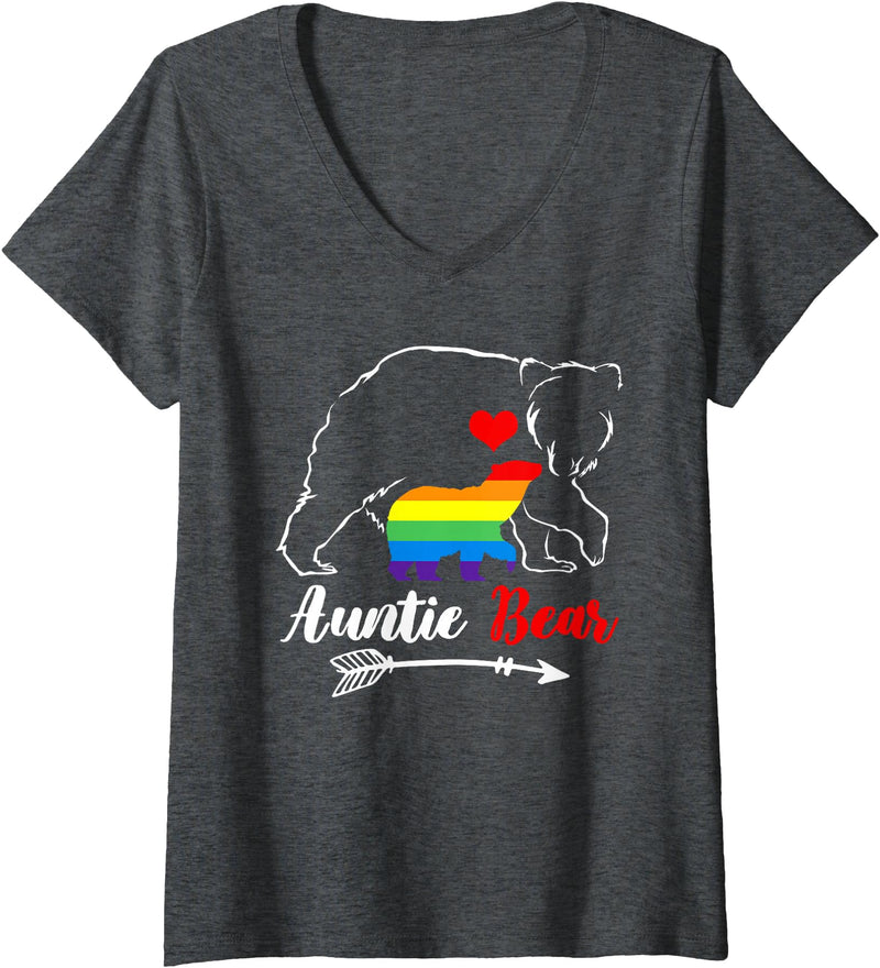 Funny Bear Family Gay LGBT Pride HBL Womens LGBT Auntie Bear Aunt Gay Pride Proud Mom Mother's Day V-Neck T-Shirt - Dark Heather Grey