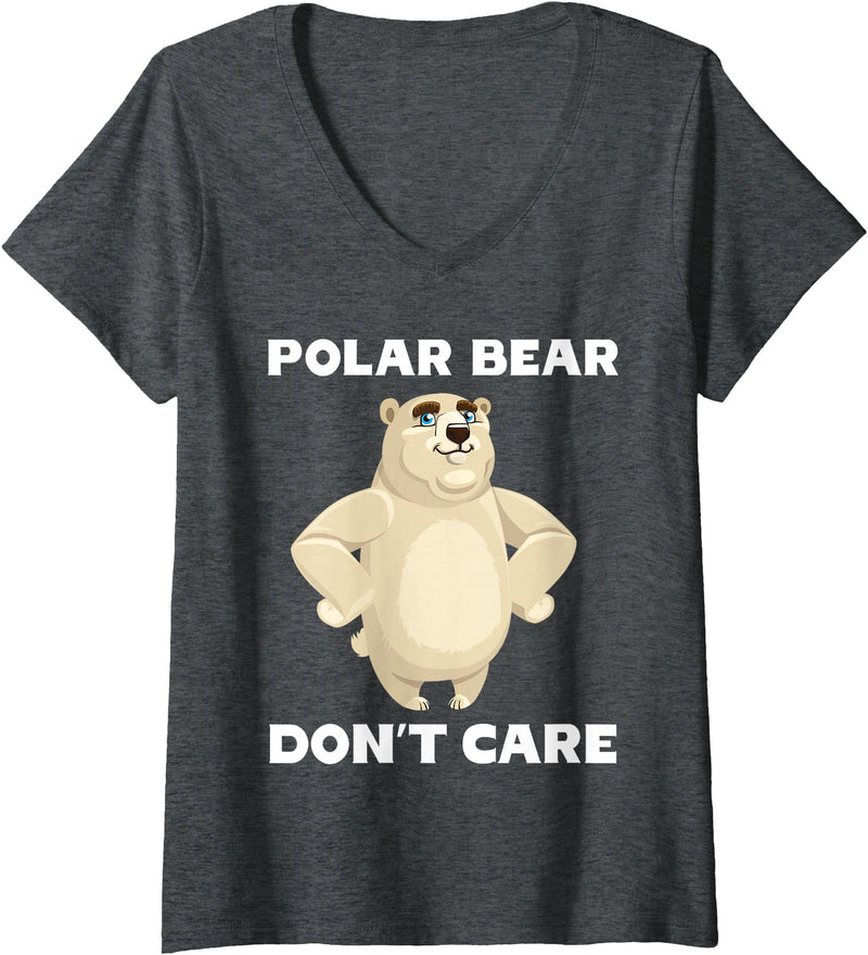 FUNNY POLAR BEAR PRODUCTS Women's Polar Bear Don't Care Funny Quote Saying Slogan Phrase Joke V-Neck T-Shirt - Dark Heather Grey
