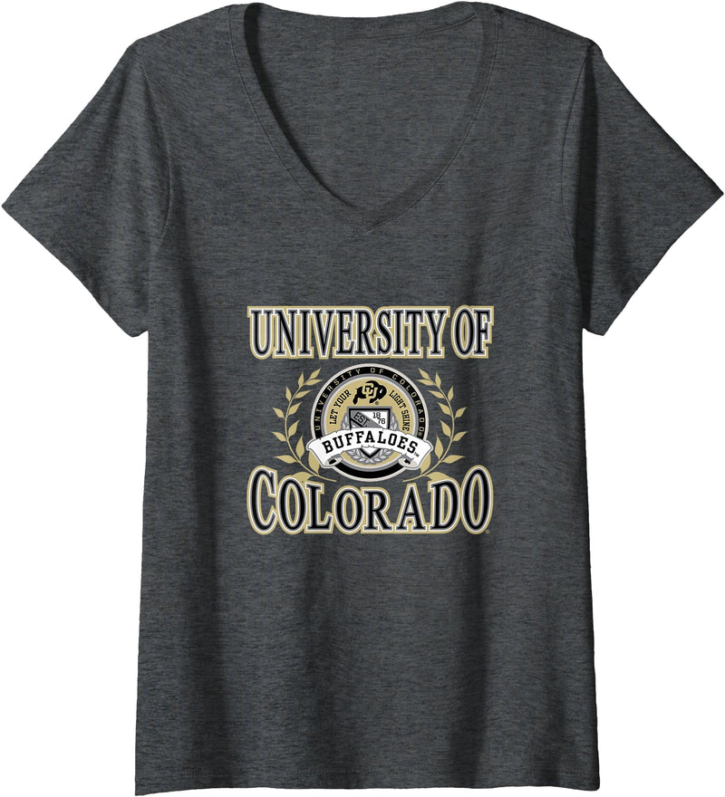 Elite Authentics Womens Colorado Buffaloes Laurels Officially Licensed V-Neck T-Shirt - As Pictured