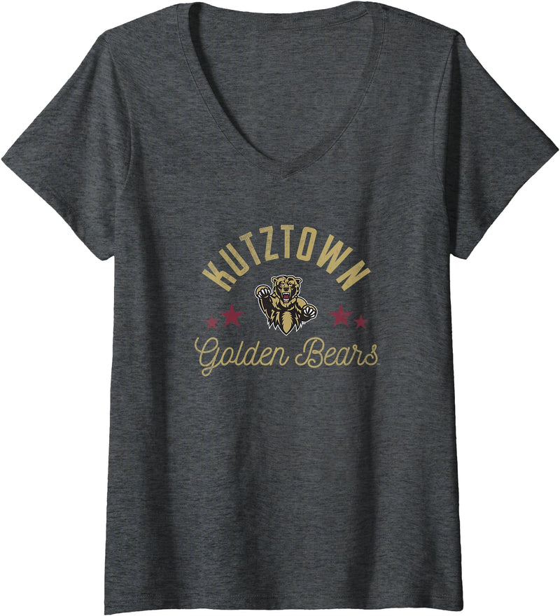 Campus Lab Womens Kutztown University Golden Bears Logo V-Neck T-Shirt - Dark Heather Grey