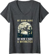 Funny Biker Halloween Costume Womens Biker My Broom Broke Now I Ride A Motorcycle Funny Halloween V-Neck T-Shirt - Dark