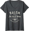 American City Womens Salem The City Of Witches Massachusetts Vintage V-Neck T-Shirt - Dark Heather Grey