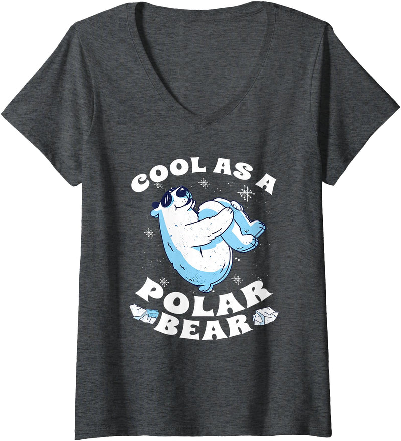 Polar Bear Apparel Women's Cool Polar Bear Funny Arctic Animal Lover V-Neck T-Shirt - Dark Heather Grey