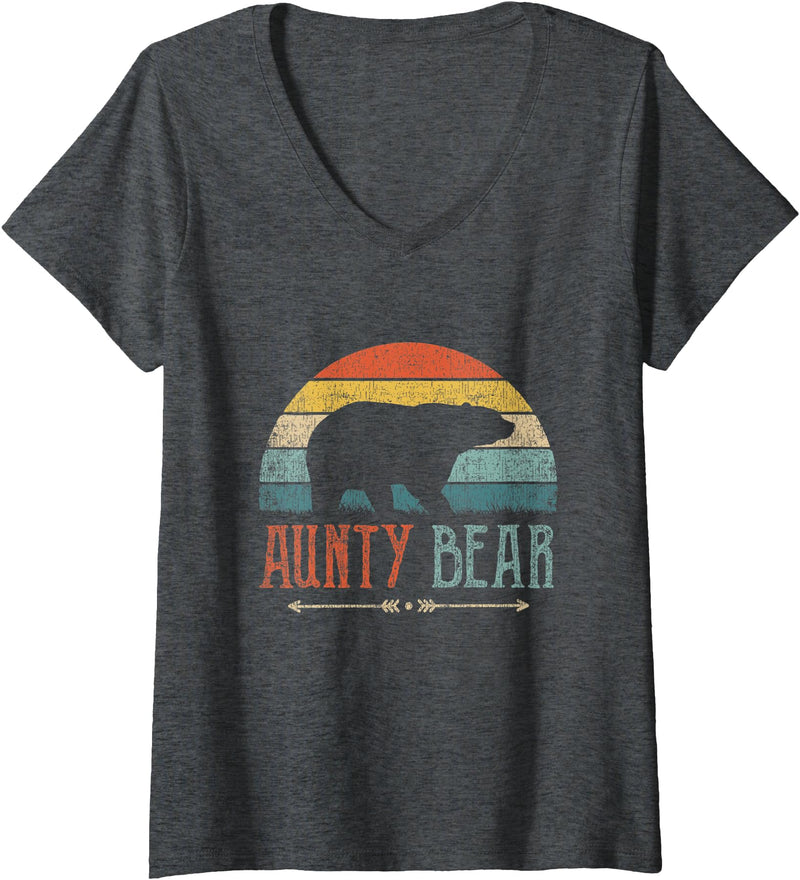 Cute Bear Family Matching Shirts & Gifts Womens Aunty Bear Vintage Retro Aunt Present Auntie V-Neck T-Shirt - Dark Heather Grey