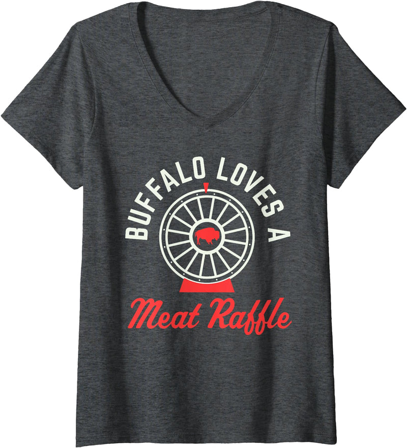 Buffalo Meat Raffle Womens Funny Meat Raffle Buffalo Loves a Meat Raffle WNY V-Neck T-Shirt - Dark Heather Grey
