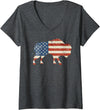 Buffalo USA American flag Bison 4th of July Women's Boys Bison American Flag Buffalo 4th of July Bison Men USA V-Neck