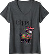 Ceci Merch Studio Women's Attractive Casual Peruvian Andean Graphic Llama V-Neck T-Shirt - Dark Heather Grey