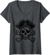 Womens Pirate V-Neck T-Shirt - Dark Heather Grey