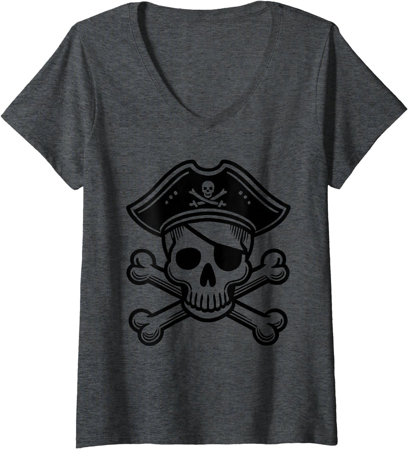 Womens Pirate V-Neck T-Shirt - Dark Heather Grey