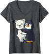 Penguin and Polar Bear Hug Antarctica Animals Womens Cute Polar Bear and Penguin Arctic Animal Lover Hugging V-Neck T-Shirt - Dark Heather Grey