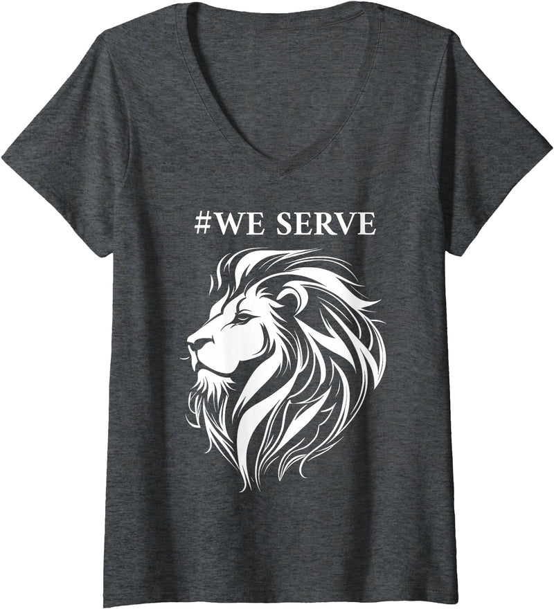 Lions international We Serve Lions outfits Womens Lions Club International We Serve Lions V-Neck T-Shirt - Dark Heather Grey