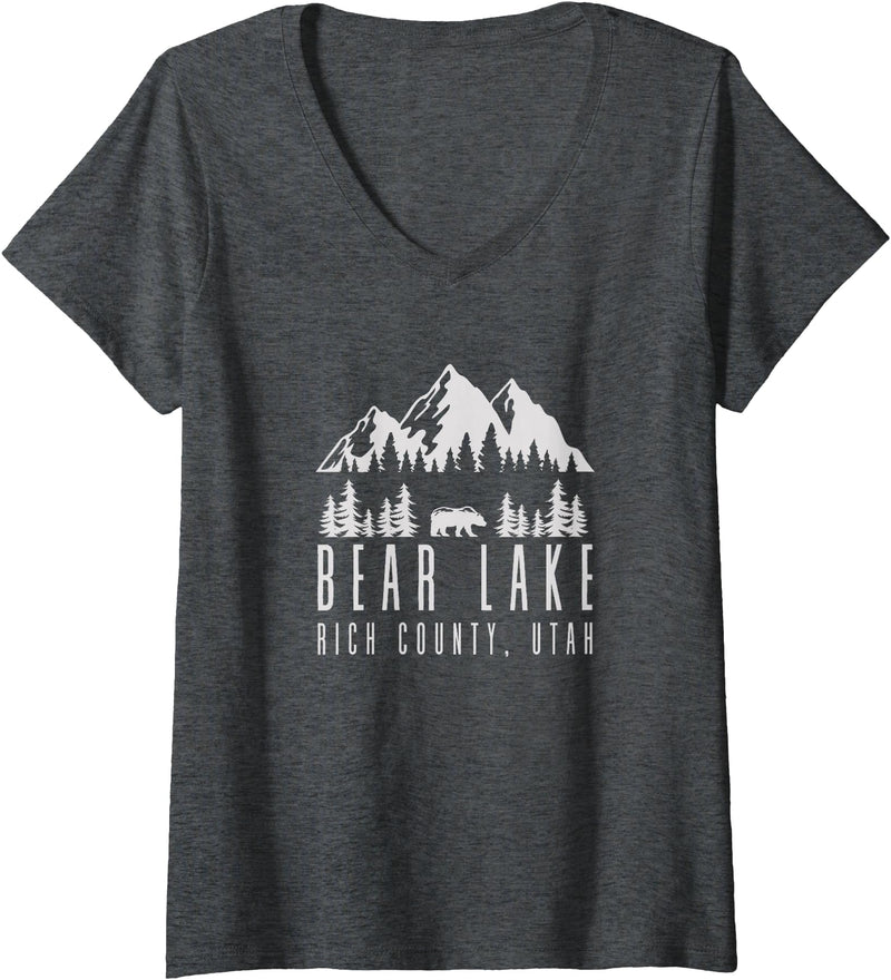 Bear Lake Utah Gifts Womens Bear Lake Utah Gift V-Neck T-Shirt - Dark Heather Grey