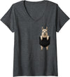 Funny Llama in Pocket Women's Llama Lover Cute Pocket V-Neck T-Shirt - Dark Heather Grey