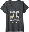 GenX Gear Women's Funny Llamas Carl What did You Do? CAAAARL with Hats Meme V-Neck T-Shirt - Dark Heather Grey