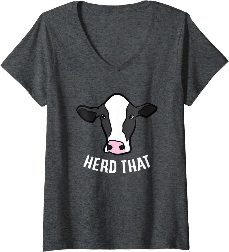 Cute Cow Animal Gifts Womens Funny Cow Farming Gift For Cow Farmer Herd That V-Neck T-Shirt - Dark Heather Grey