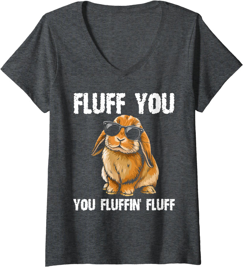 Women's Fluff You Fluffin Fluff Holland Lop Rabbit V-Neck T-Shirt in Dark Heather Grey