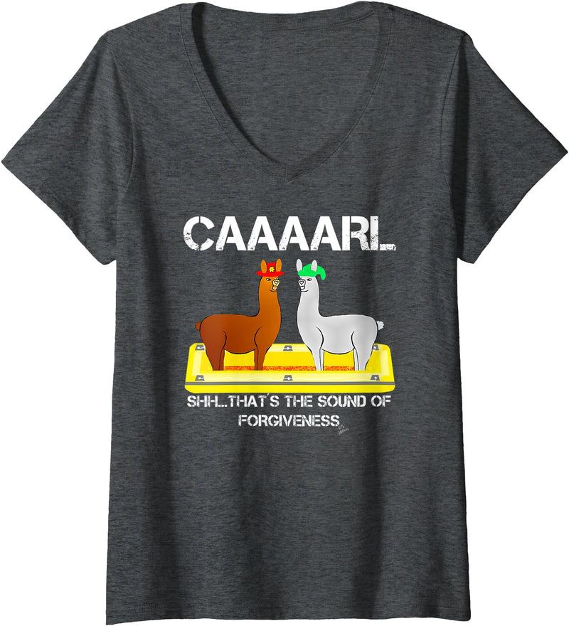 llama shirt collection by Jean Olivier Womens funny llama with hats lama with hat - forgiveness funny carl V-Neck T-Shirt - Dark Heather Grey