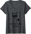 Funny Alpaca, No Drama Llama Womens Funny Llama, No Drama Llama V-Neck T-Shirt - Dark Heather Grey