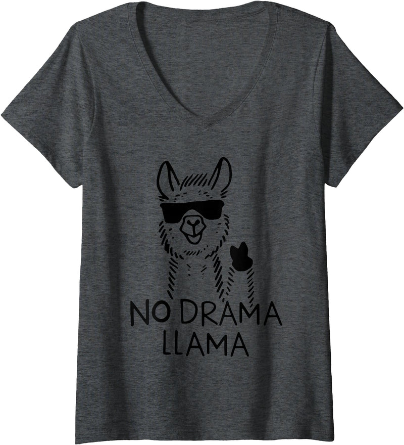 Funny Alpaca, No Drama Llama Womens Funny Llama, No Drama Llama V-Neck T-Shirt - Dark Heather Grey