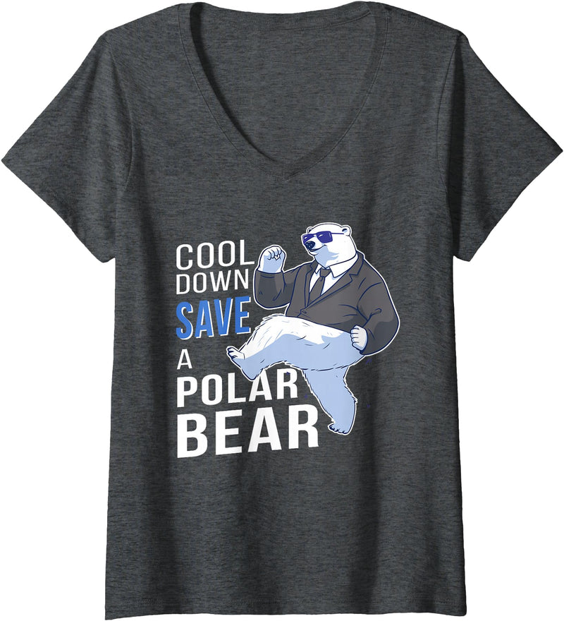 Polar Bear Apparel Women's Save The Polar Bear Cool Arctic Lover V-Neck T-Shirt - Dark Heather Grey
