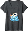 Cool Polar Bear Summer Ice Cube Vibes Women's Chill Polar Bear in Ice Cube Summer Mood V-Neck T-Shirt - Dark Heather Grey