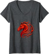 Fire Horse Zodiac Chinese New Year Party Supplies Womens Fire Horse Chinese Zodiac Symbol 2026 Lunar New Year V-Neck T-Shirt - Dark Heather Grey