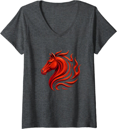 Fire Horse Zodiac Chinese New Year Party Supplies Womens Fire Horse Chinese Zodiac Symbol 2026 Lunar New Year V-Neck T-Shirt