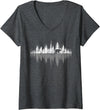 Outdoor Wild Retro Forest Gifts Womens Trees Reflection Wildlife Nature Animal Bear Outdoor Forest V-Neck T-Shirt - Dark Heather Grey