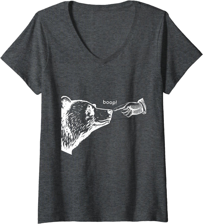 Boop Bear FUNNY Womens Boop the Bear V-Neck T-Shirt - Dark Heather Grey