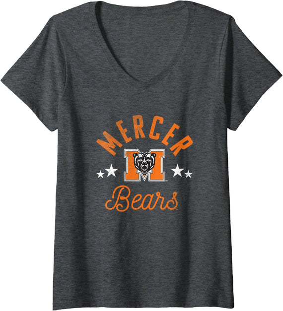 Womens Mercer University Bears Logo V-Neck T-Shirt - Dark Heather Grey