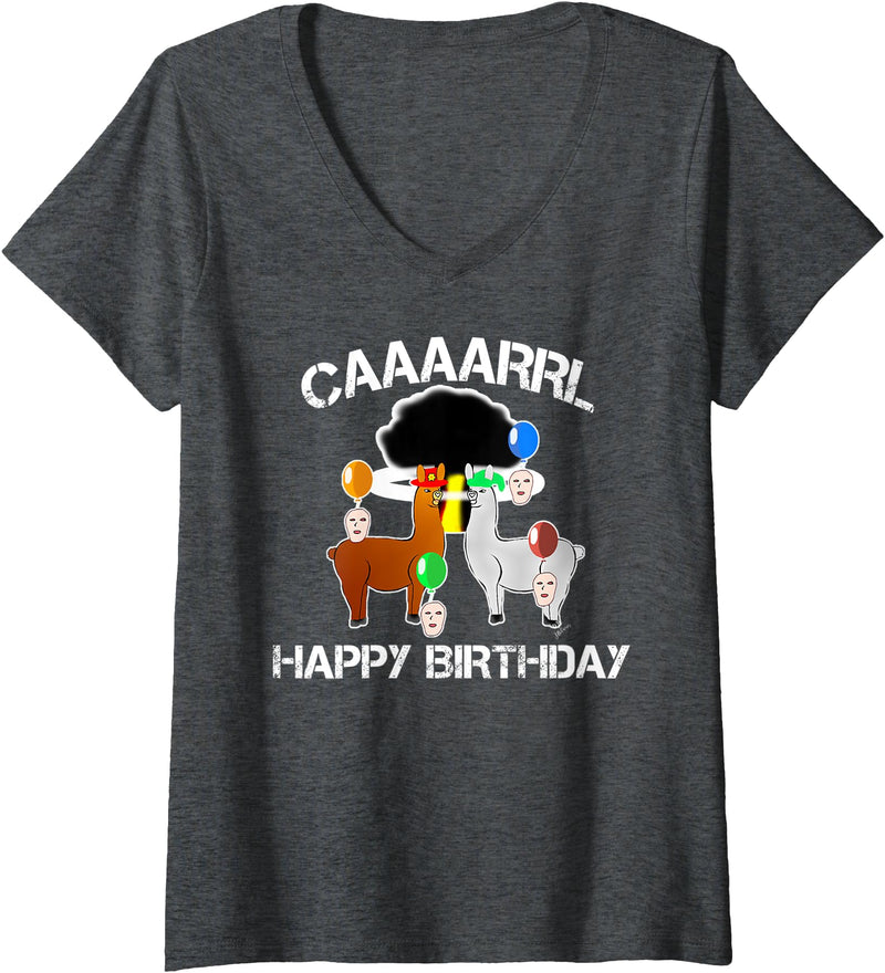 llama shirt collection by Jean Olivier Womens funny llama with hats lama with hat carl funny birthday V-Neck T-Shirt - Dark Heather Grey