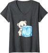 Cute Polar Bear Ice Cube Cartoon Arctic Women's Kawaii Baby Polar Bear Hugging Big Ice Cube V-Neck T-Shirt - Dark Heather Grey