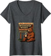 Funny Bear Woods Vintage Art Women's I Wish A Bish Woods Funny Bear Vintage Design V-Neck T-Shirt - Dark Heather Grey