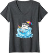 Cool Polar Bear Summer Ice Cube Relax Women's Chill Polar Bear On Ice Cube Summer Vacation V-Neck T-Shirt - Dark Heather Grey