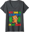 Cute Cartoon Bear Matching Family Outing for Kids Womens We're Going on a Bear Hunt I'm Not Scared Playful Kids Cute V-Neck T-Shirt - Dark Heather Grey
