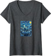 Cute Polar Bear Van Gogh Style Starry Design Women's Cute Polar Bear Van Gogh Style Starry Night Graphic V-Neck T-Shirt - Dark Heather Grey