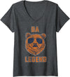 Trendy Apparel Womens Da Legend Cool Bear V-Neck T-Shirt - Dark Heather Grey