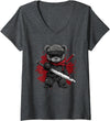 dark teddy bear love Womens Ninja Teddy Bear V-Neck T-Shirt - Dark Heather Grey