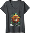 Womens Smokey Bear Only You Minimal Smokey Butterflies V-Neck T-Shirt - Dark Heather Grey