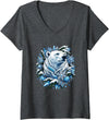 Arctic Polar Bear Winter Snowflakes Women's Christmas Polar Bear Wreath Ice Crystals V-Neck T-Shirt - Dark Heather Grey