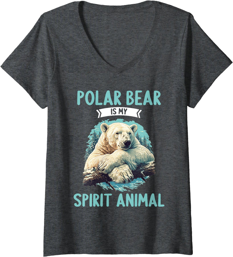 Polar Bears Polar Bear Lovers Shop Womens Polar Bears Polar Bear is my spirit animal V-Neck T-Shirt - Dark Heather Grey