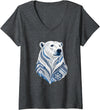 Arctic Polar Bear Nordic Snowflake Spirit Women's Winter Nordic Polar Bear Snowflake Pattern V-Neck T-Shirt - Dark Heather Grey