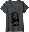 MyAnimal - Your Favourite Animal Wear Women's Stylish and Fashionable Lion Artistic Design V-Neck T-Shirt - Dark Heather Grey