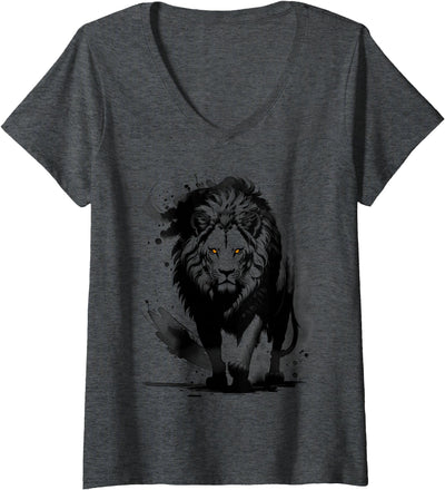 Women's Stylish and Fashionable Lion Artistic Design V-Neck T-Shirt