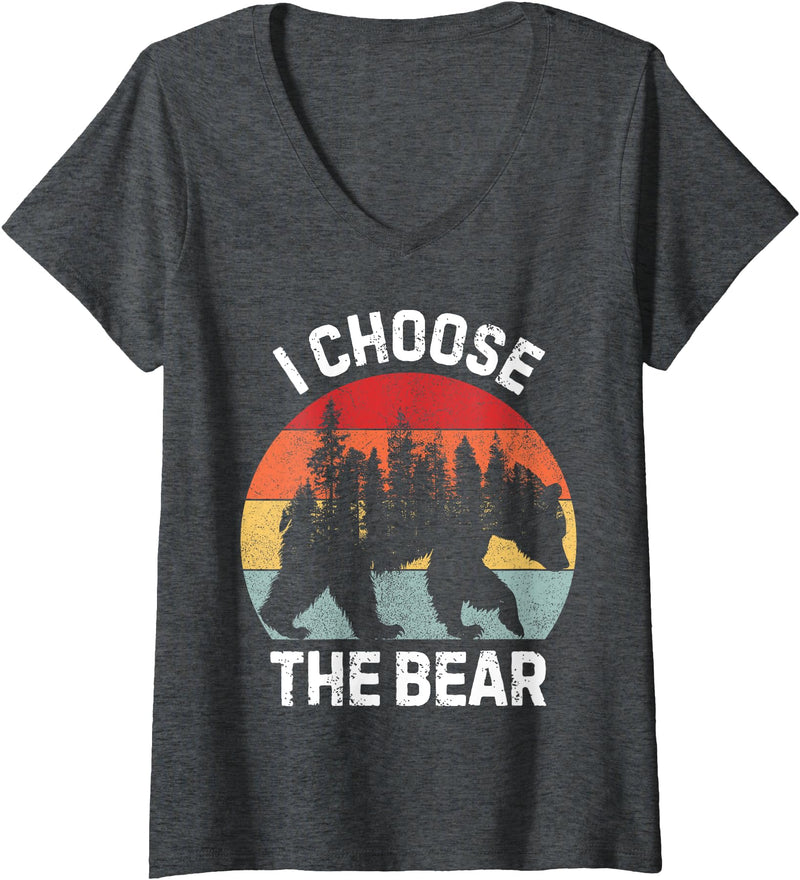 Does Not Bear Thinking About Womens I Choose The Bear V-Neck T-Shirt - Dark Heather Grey