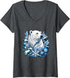 Arctic Polar Bear Snowflake Winter Christmas Women's Christmas Polar Bear Snowflakes Winter Ornaments V-Neck T-Shirt - Dark Heather Grey