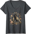 Witchy Vibes Womens Raven V-Neck T-Shirt - Dark Heather Grey