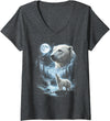 Vintage 90s Moon Polar Bear Lover Women's Polar Bear Howling at Moon 90's Retro V-Neck T-Shirt - Dark Heather Grey