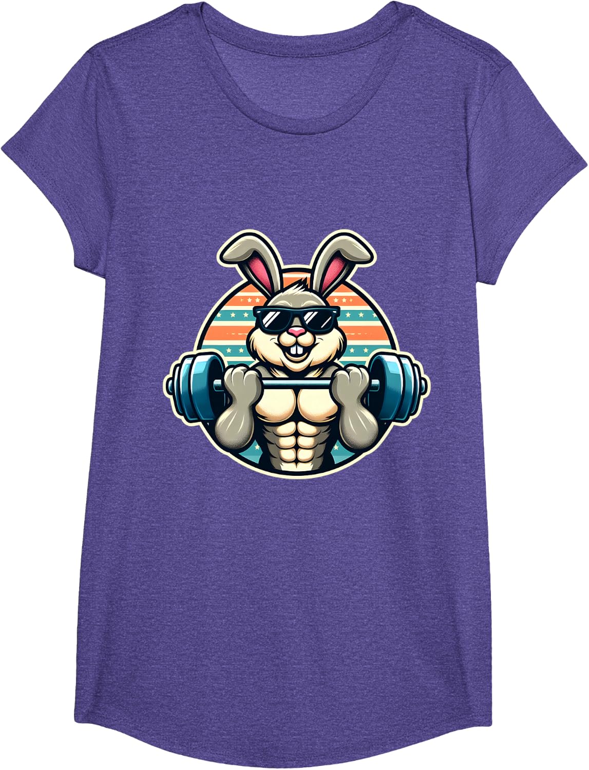 Happy Easter Bunny Rabbit Lifting Weights Training Muscular T-Shirt - Girls Purple Heather